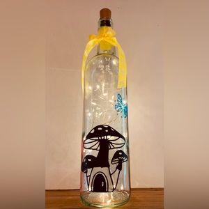 Fairy mushroom house wine bottle lantern